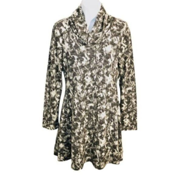 Sugar + Lips Abstract Print Cowl Neck Swing Mini Dress Cream Black Juniors L - Picture 1 of 7